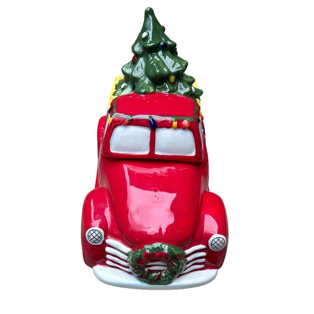 Blue Sky Cookie Jar Christmas Vintage Red Truck Tree Holiday‎ Decor Red OS